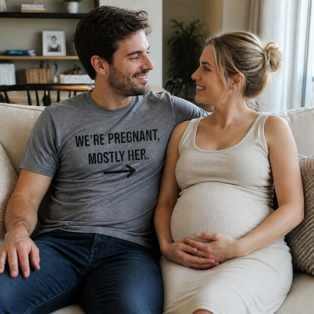 Were Pregnant Mostly Her Men's T Shirt product image 2